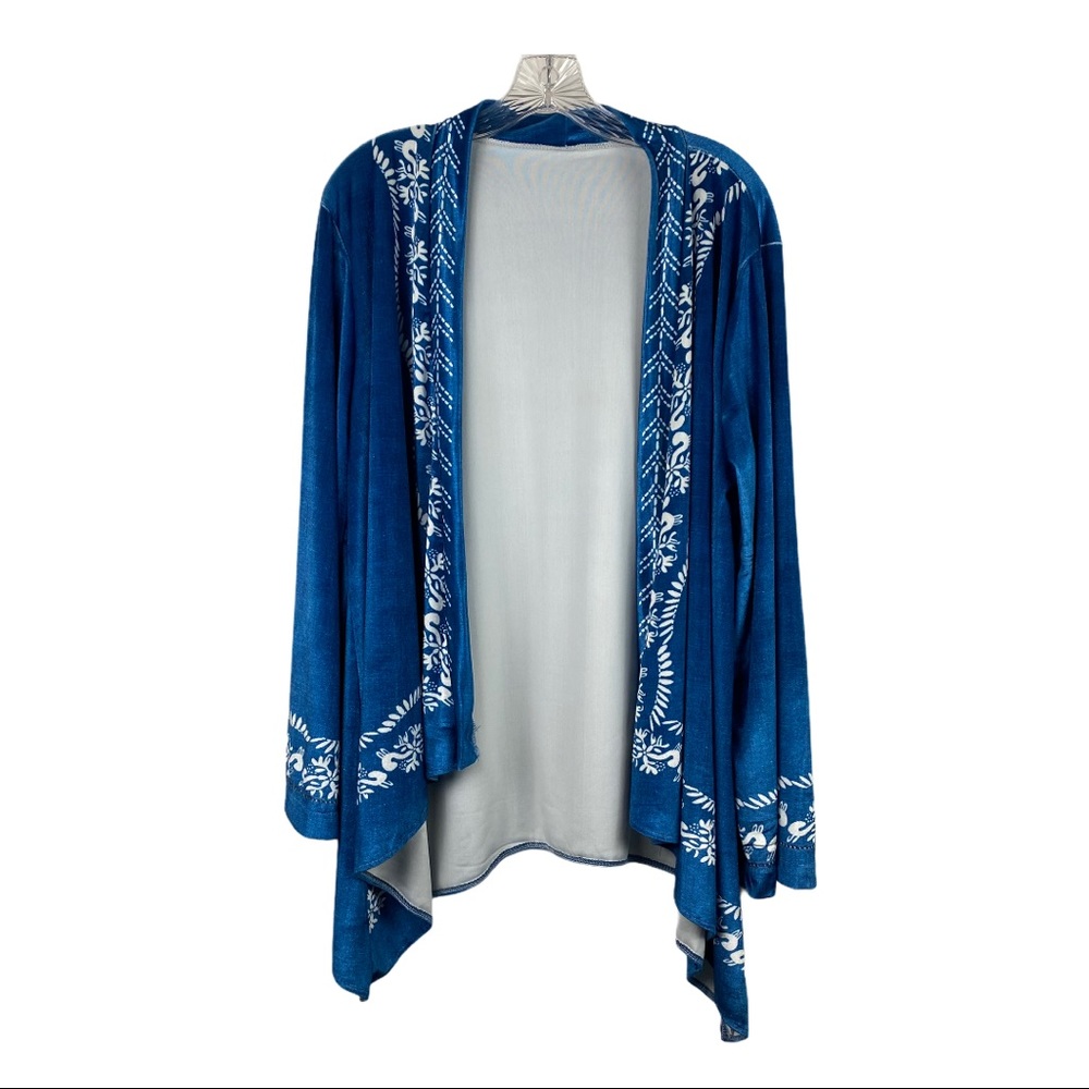 Blue Velvet Velour Open Front Cardi Like New XL